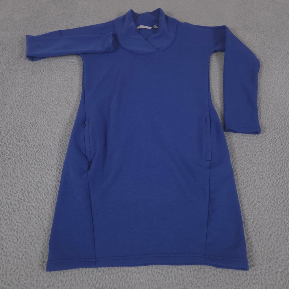 Athleta Dress Womens XXS Blue SoftTech Wool Blend Cowl Neck Pockets Long‎ Sleeve